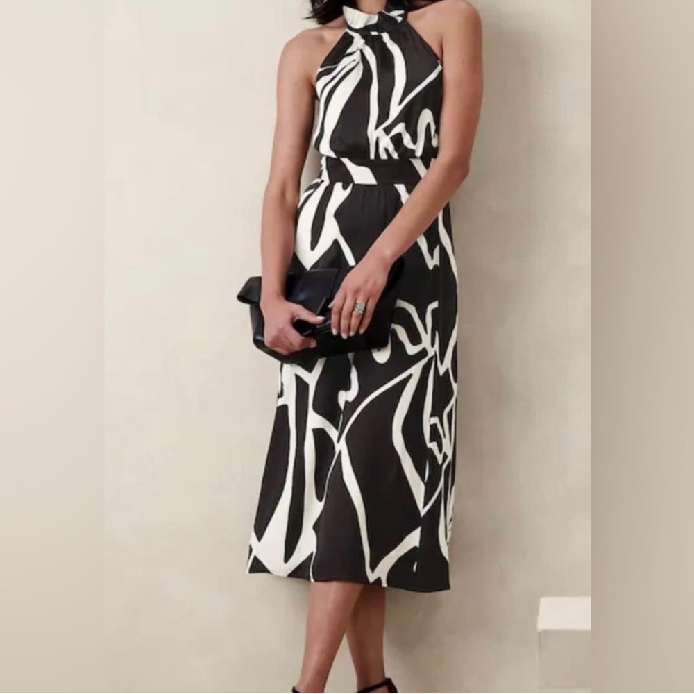 Dark Brown and Creme Halter Midi Dress